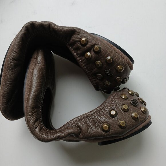 Juicy Couture Leather Studded Scrunch Ballet Flats Foldable Size 9 - Picture 12 of 16